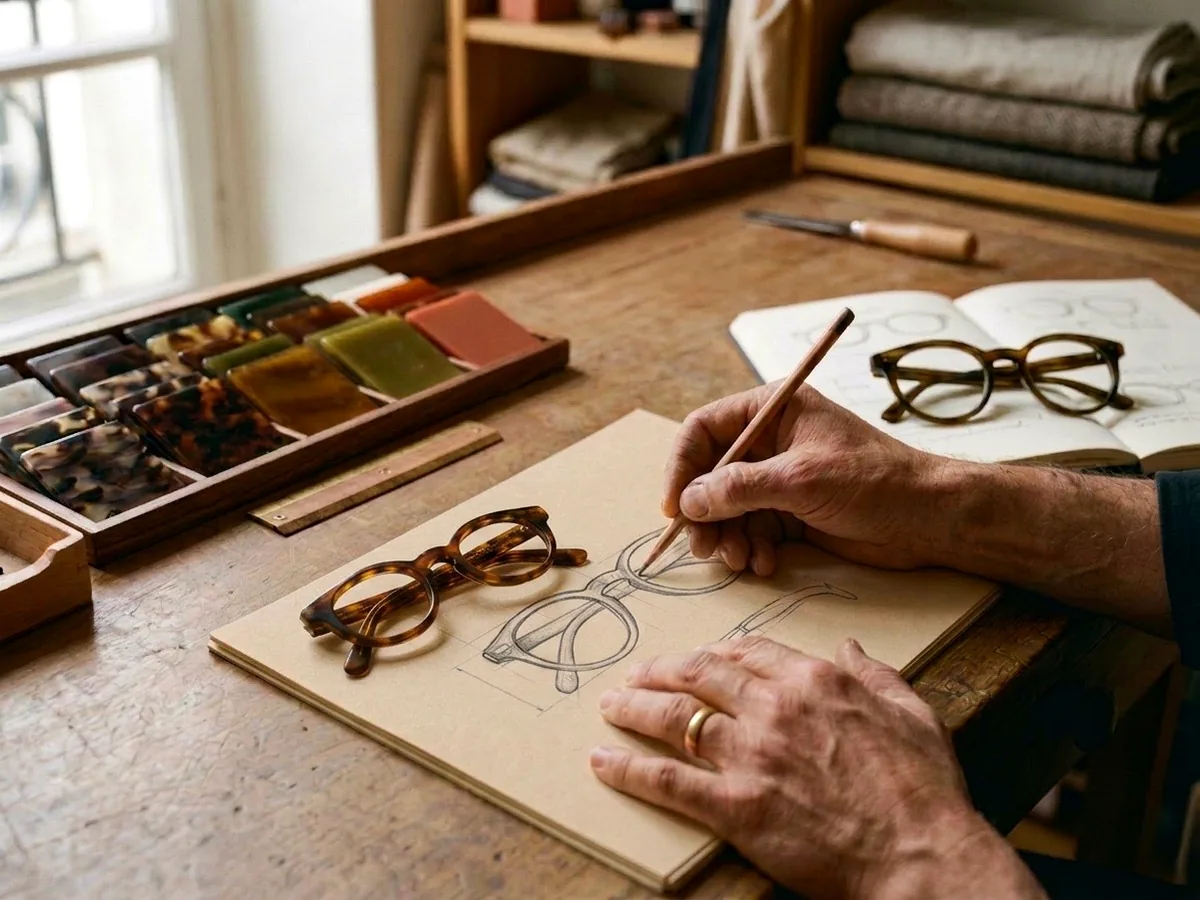 Dessin de monture et lunettes sur mesure dans l’atelier MIRO à Paris
