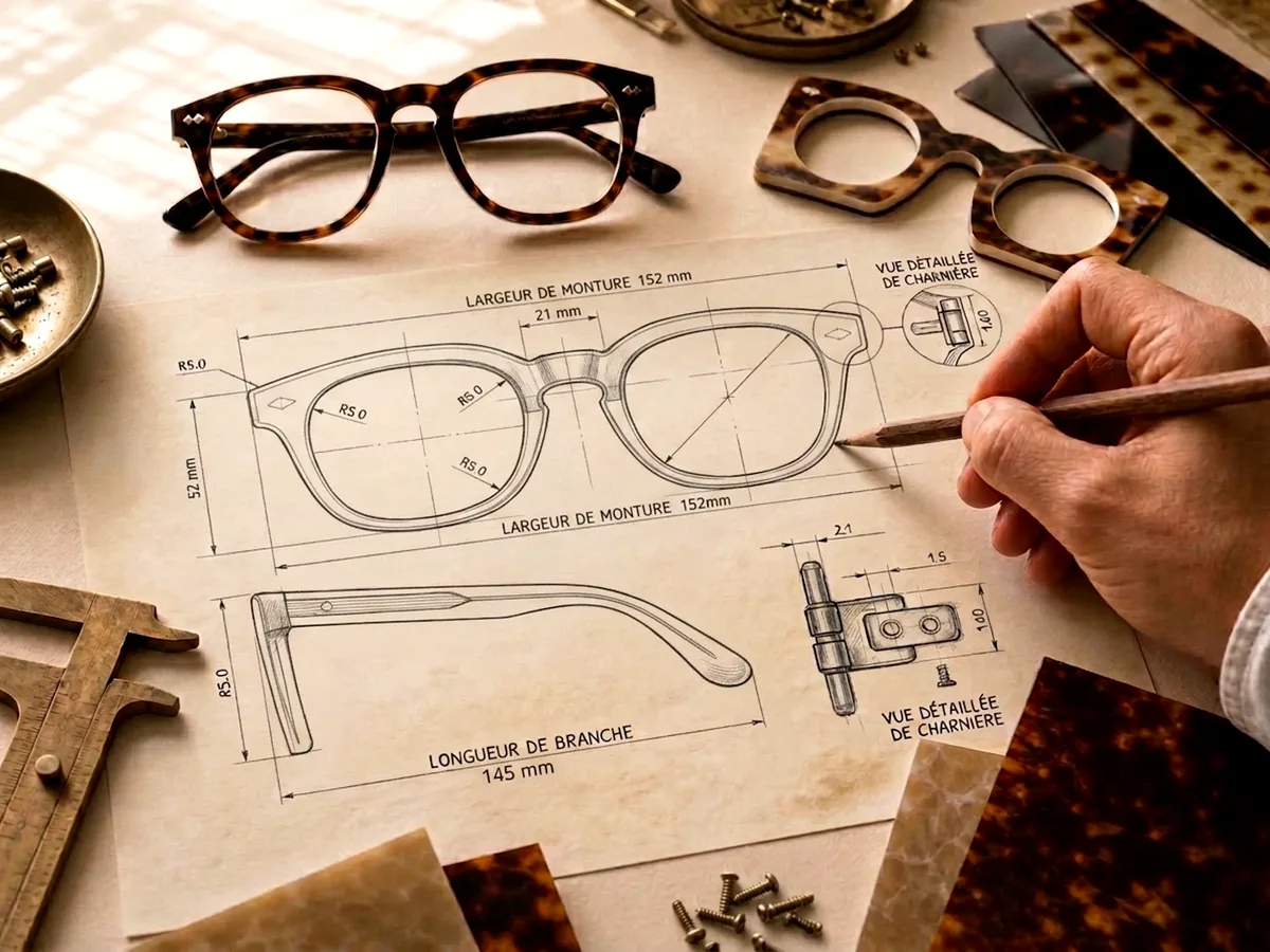 Outils de mesure, dessin de monture et documents de projet pour opticien partenaire MIRO