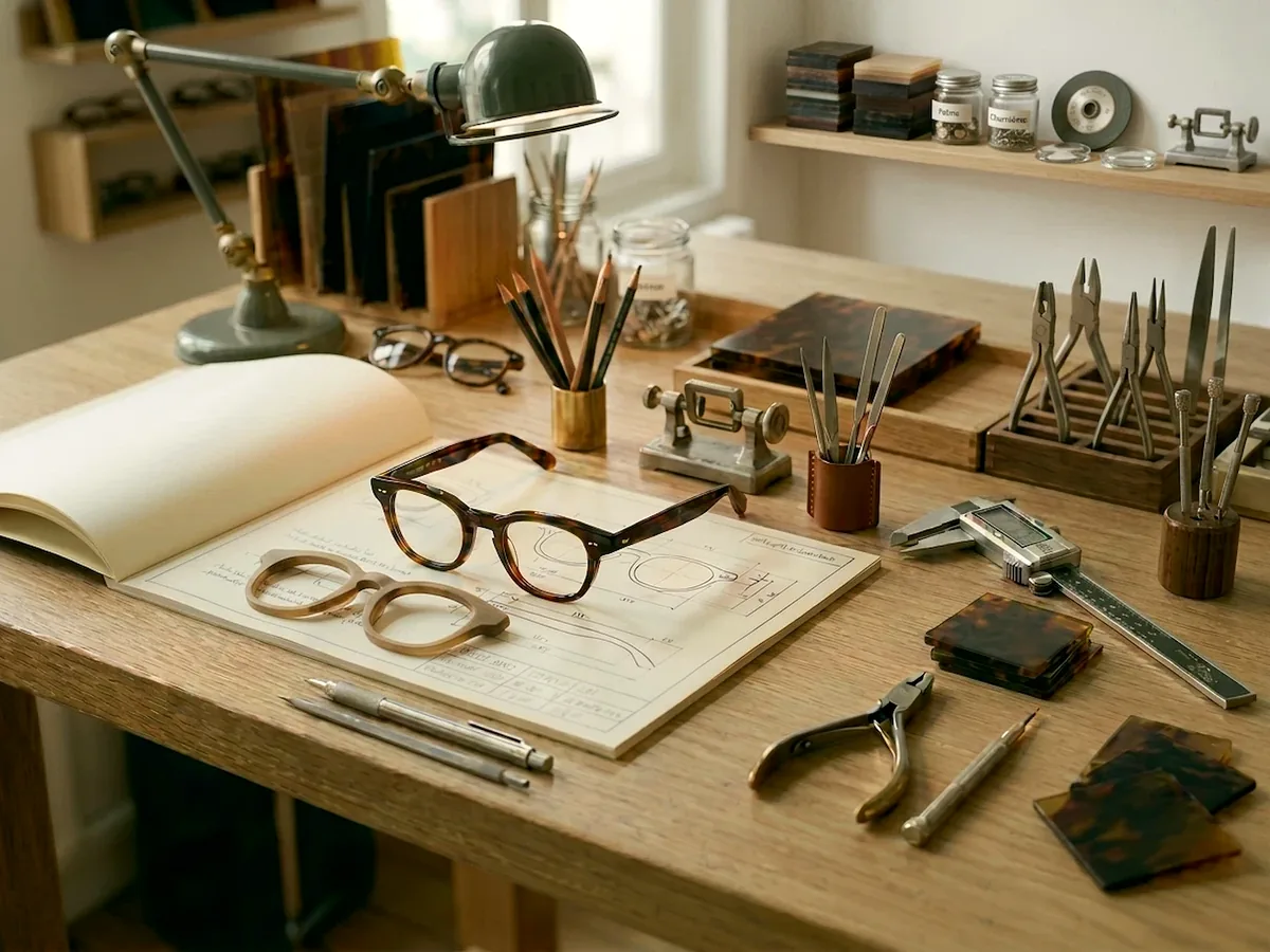 Dessin, matière et monture pour un projet de lunettes sur mesure MIRO